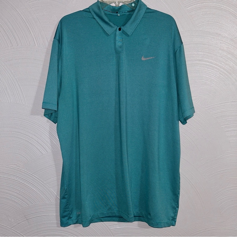 Tiger Woods Nike Golf Polo Shirt XL Green Striped